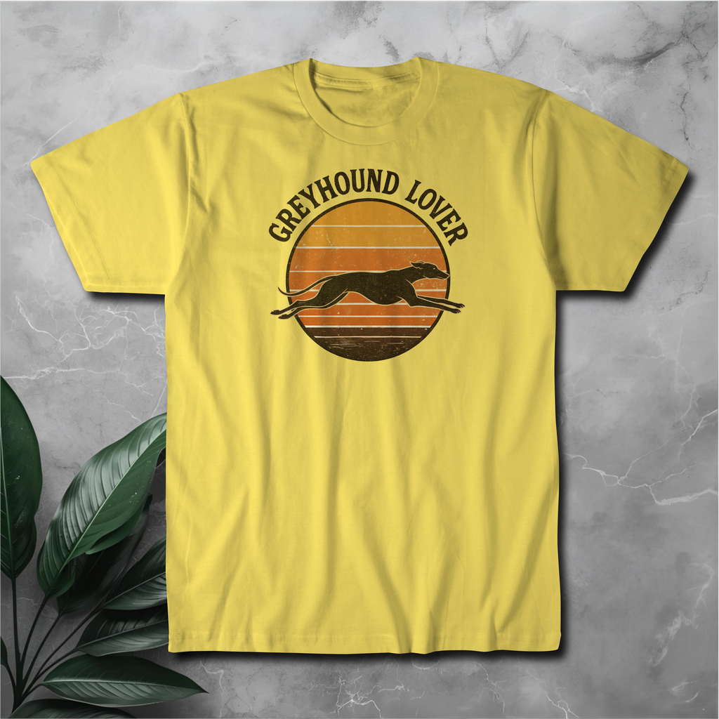 Greyhound Lover T-Shirt — Retro Sunset Running Dog Tee