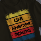 Life Adventure Greyhounds T-Shirt — Vintage Striped Dog Lover Tee