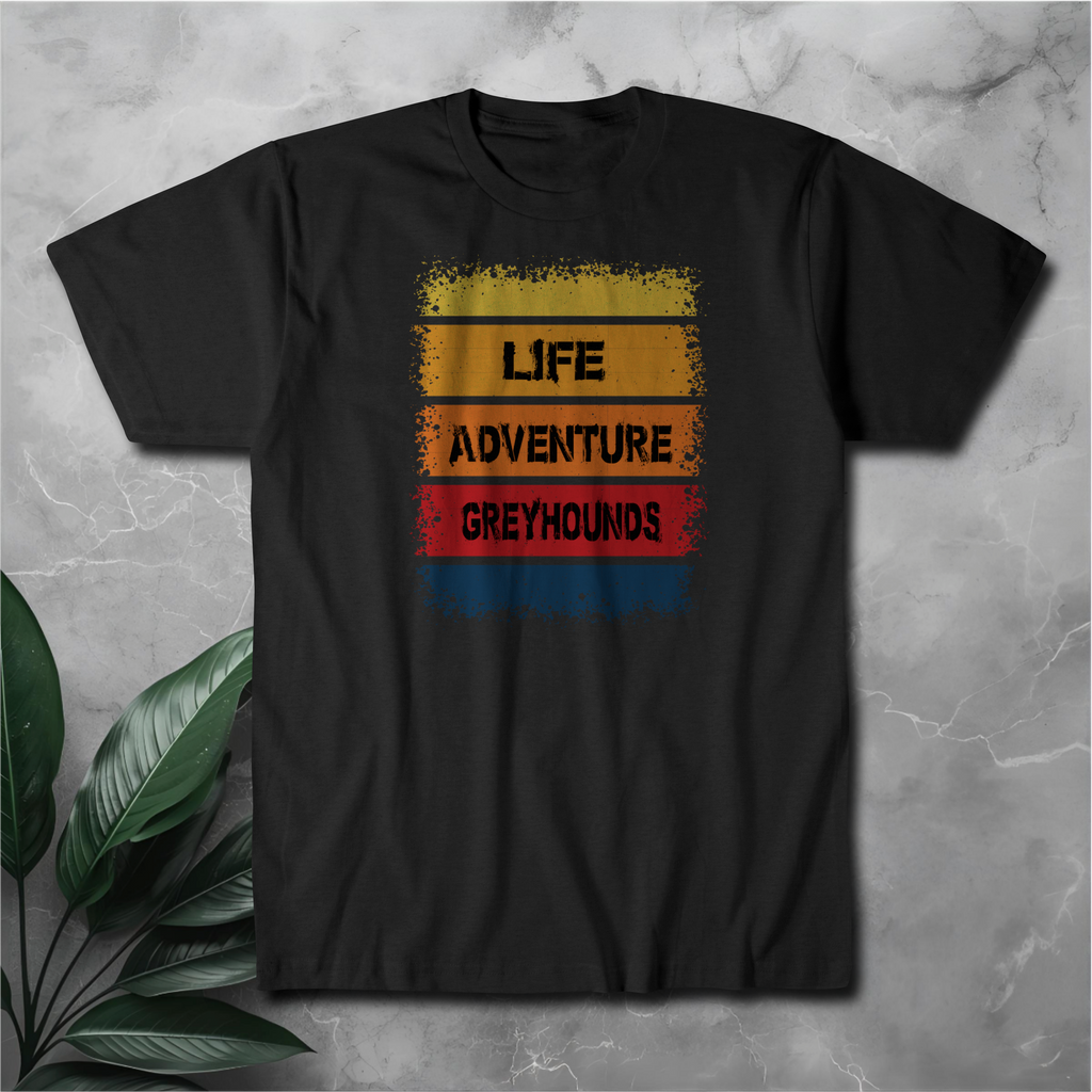 Life Adventure Greyhounds T-Shirt — Vintage Striped Dog Lover Tee