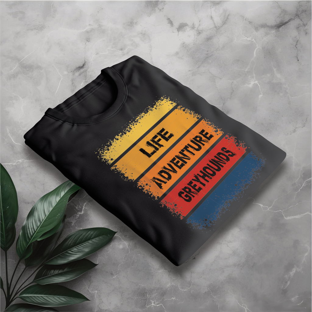 Life Adventure Greyhounds T-Shirt — Vintage Striped Dog Lover Tee