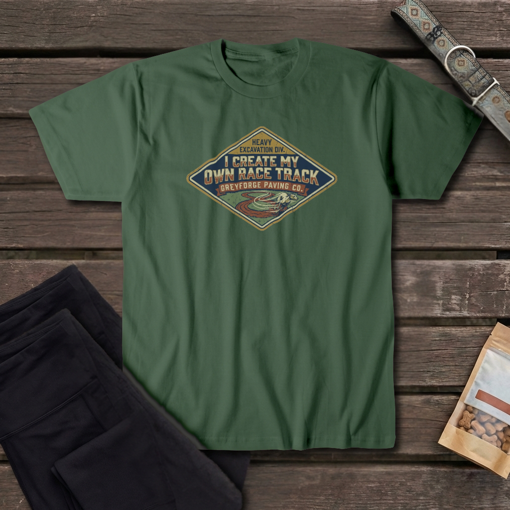 I Create My Own Race Track Greyhound T-Shirt | Greyforge Paving Co. Tee