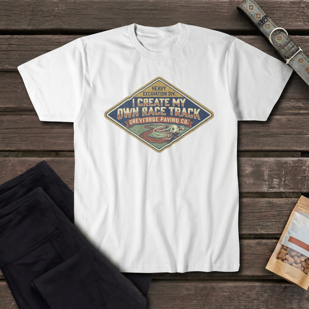 I Create My Own Race Track Greyhound T-Shirt | Greyforge Paving Co. Tee