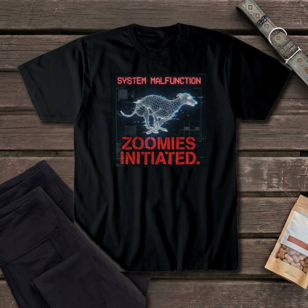 System Malfunction Zoomies Initiated Greyhound T-Shirt | Cyber Greyhound Tee