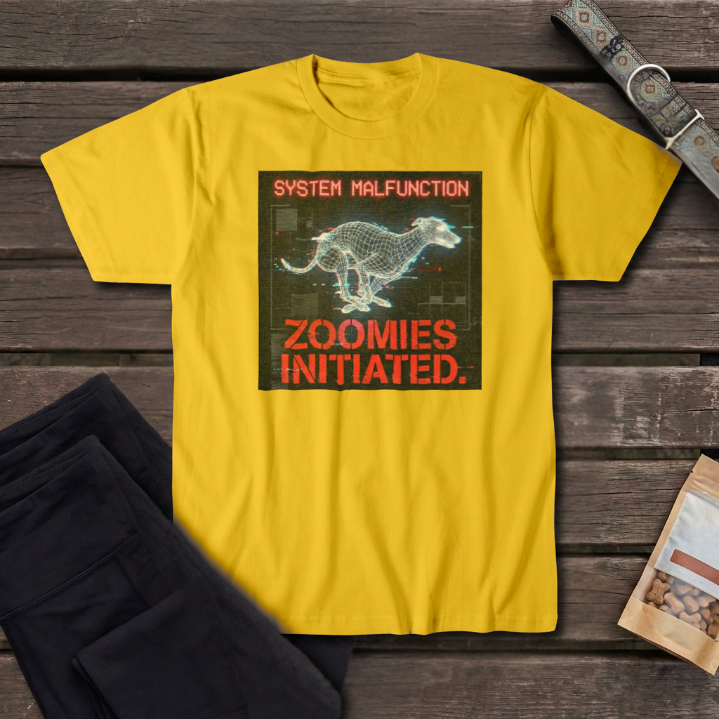 System Malfunction Zoomies Initiated Greyhound T-Shirt | Cyber Greyhound Tee