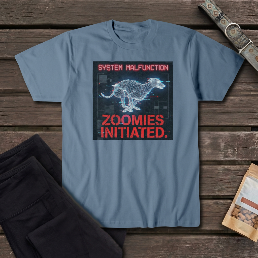 System Malfunction Zoomies Initiated Greyhound T-Shirt | Cyber Greyhound Tee