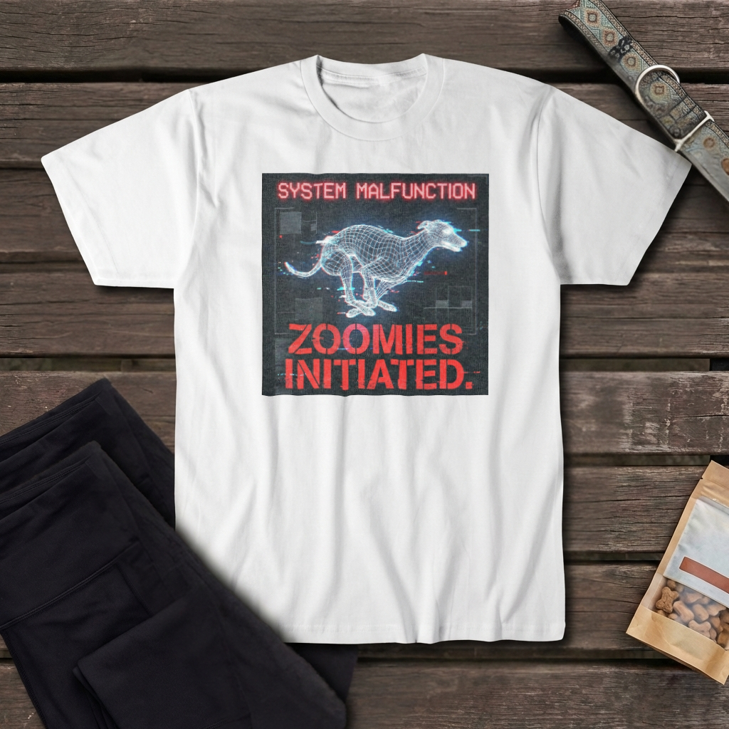 System Malfunction Zoomies Initiated Greyhound T-Shirt | Cyber Greyhound Tee